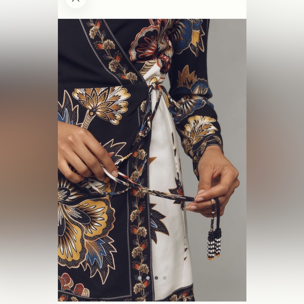 NWT Anthropologie x FARM Rio Maxi Black Floral Wrap Mini Dress Women’s Medium - Picture 3 of 12
